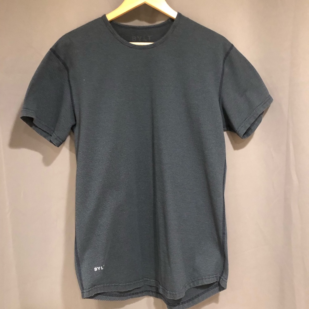 BYLT Basics Blue with Green Striped Casual Shirt, Size Medium